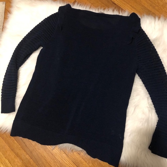 loft • navy blue ruffle sweater • m - Picture 5 of 6